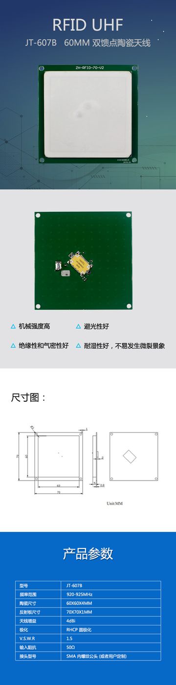 60MM 双馈点陶瓷天线 4dBi 产品实拍
